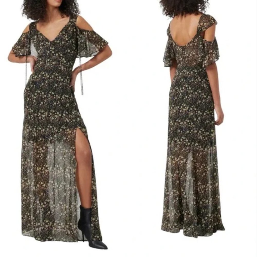 French Connection Hallie Floral Cold Shoulder Crinkle Floral Maxi Dress SZ 8 NWT